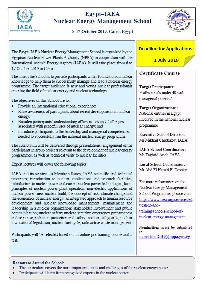 Egypt Iaea Nuclear Energy Management School Organized In Cooperation With The Iaea Iaea Egypt Iaea Nuclear Energy Management School Organized In Cooperation With The Iaea Iaea