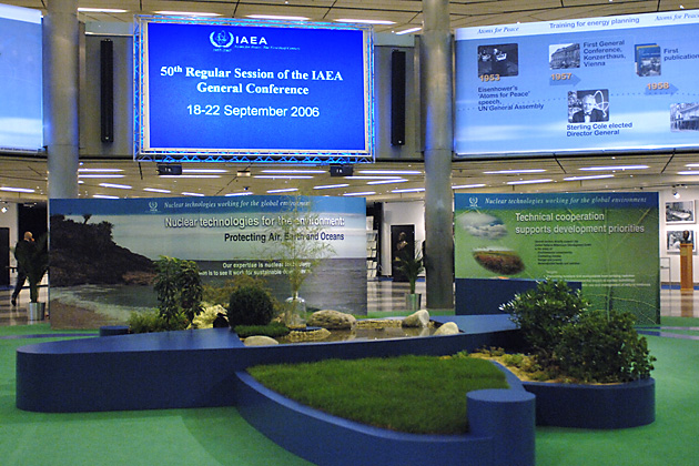 The exhibit on nuclear and the environment dominates the lobby of the Austria Center where the IAEA's 50th IAEA General Conference is taking place from 18-22 September 2006. (Austria Center, Vienna, Austria, 18 September 2006)