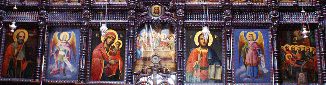 iconostasis in the 19th century Holy Voivode of Michael and Gabriel Church in Izvoarele village, Romania