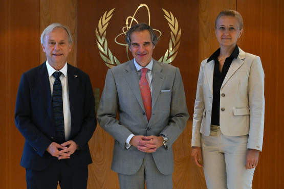 Rafael Mariano Grossi, IAEA Director-General, met with Mr. Werner Rühm, Chair of the International Commission on Radiological Protection (ICRP) and Ms. Olga German, Deputy Scientific Secretary, ICRP, during their official visit to the Agency headquarters in Vienna, Austria. 29 May 2024.