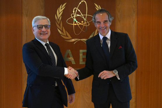 Rafael Mariano Grossi, IAEA Director-General, met with Ambassador Pasquale Ferrara, Director General for Political and Security Affairs at the Ministry of Foreign Affairs and International Cooperation (Italy), during his official visit to the Agency headquarters in Vienna, Austria. 29 April 2024.