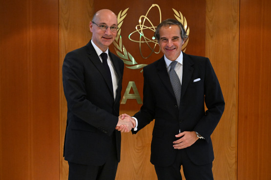 Rafael Mariano Grossi, IAEA Director-General, met with Ambassador Frederic Mondoloni, Director for Continental Europe, Ministry of Foreign Affairs of France during his official visit to the Agency headquarters in Vienna, Austria. 17 May 2024.

 


