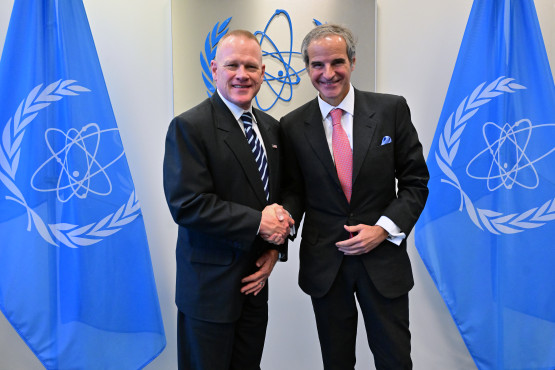 Rafael Mariano Grossi, IAEA Director-General, met with Paul Watzlavick, Senior Bureau Official (SBO) ISN Bureau, Department of State, during his official visit to the Agency headquarters in Vienna, Austria. 15 July 2025.