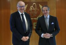 Rafael Mariano Grossi, IAEA Director General, met with Bernard Le Guen, Executive Officer of the International Radiation Protection Association (IRPA) during his official visit to the Agency headquarters in Vienna, Austria. 3 April 2023. 


