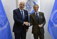 Rafael Mariano Grossi, IAEA Director General, met with HE Mr. Nikolaos Dendias, Minister of Foreign Affairs of Greece, during his official visit to the Agency headquarters in Vienna, Austria. 2 May 2023