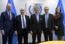 Rafael Mariano Grossi, IAEA Director General, met with Mr. Laurent Amiel, EMEA President, and Mr. Bernt Bieber, Head of Direct Export Sales, Siemens Healthineers during their official visit to the Agency headquarters in Vienna, Austria. 11 May 2023