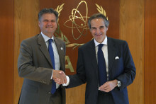 Rafael Mariano Grossi, IAEA Director General, met with Mr Yves Desbazeille, Director General, Nucleareurope (Brussels-based trade association for the nuclear energy industry in Europe), during his official visit to the Agency headquarters in Vienna, Austria. 27 June 2023
