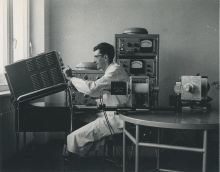 In the Standardisation Section at the IAEA laboratory in Seibersdorf. October 1961. Please credit IAEA