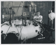 The toroidal shape of the Levitron, one of a series of devices used in the study of the properties of plasma for fusion research. 
(IAEA Archives/Credit: Photo: USAEC/San Francisco, Operations Office, USA)