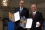 MILESTONES IN THE HISTORY OF THE IAEA
<br /><br />
IAEA Director General Mohamed ElBaradei and Ambassador Yukiya Amano, Chairman of the Board of Governors from 2005 to 2006, at the Nobel Peace Prize award ceremony at Oslo City Hall on 10 December 2005.
<br />
(Photo: IAEA)