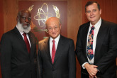 IAEA Director General Yukiya Amano met with Wilfred Peter Elrington, Minister of Foreign Affairs of Belize and Joel M. Nagel, Ambassador, Resident Representative of Belize to the IAEA  at the Agency headquarters in Vienna, Austria. 2 November 2016