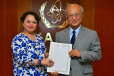 The new Resident Representative of Algeria, Faouzia Boumaiza Mebarki, presented her credentials to IAEA Director General Yukiya Amano in Vienna, Austria, on 21 July 2016.