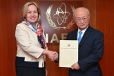 The new Resident Representative of Belarus, Alena Kupchyna, presented her credentials to IAEA Director General Yukiya Amano at the IAEA headquarters in Vienna, Austria on 18 January 2017.
