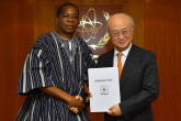 The new Resident Representative of Burkina Faso, Dieudonne Kere, presented his credentials to IAEA Director General Yukiya Amano at the IAEA headquarters in Vienna, Austria on 28 February 2017.