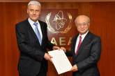 The new Resident Representative of Lithuania, Aurimas Taurantas, presented his credentials to IAEA Director General Yukiya Amano at the IAEA headquarters in Vienna, Austria on 3 May 2017


