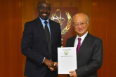 Ambassador Francois Xavier Ngarambe, Resident Representative of Rwanda to the IAEA, presented his credentials to IAEA Director General Yukiya Amano at the IAEA headquarters in Vienna, Austria on 12 May 2017