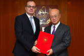 The new Resident Representative of Albania to the IAEA, Igli Hasani, presented his credentials to IAEA Director General Yukiya Amano at the IAEA headquarters in Vienna, Austria, on 23 February 2018.