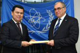 The new Resident Representative of Uzbekistan to the IAEA, HE Mr Sherzod Asadov, presented his credentials to Mikhail Chudakov (right), IAEA Acting Director General, and Head of the Department of Nuclear Energy at the IAEA headquarters in Vienna, Austria, on 21 December 2018.


