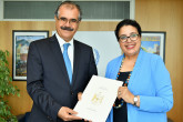 The new Resident Representative of Iraq to the IAEA, HE Mr Bakr Fattah Hussein, presented his credentials to Najat Mokhtar, IAEA Acting Director General, and Head of the Department of Nuclear Sciences and Applications at the IAEA headquarters in Vienna, Austria, on 17 June 2019