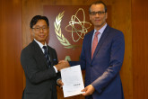 The new Resident Representative of Japan to the IAEA, HE Mr Takeshi Hikihara, presented his credentials to Cornel Feruta, IAEA Acting Director General at the Agency headquarters in Vienna, Austria, on 5 September 2019.

