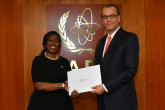 The new Resident Representative of Liberia to the IAEA, HE Ms. Younger Sevelee Telewoda, presented her credentials to Cornel Feruta, IAEA Acting Director General at the Agency headquarters in Vienna, Austria, on 8 October 2019.

