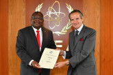 The new Resident Representative of Kenya to the IAEA, HE Mr. Robinson Njeru Githae, presented his credentials to IAEA Director General Rafael Mariano Grossi at the Agency headquarters in Vienna, Austria, on 9 June 2020.