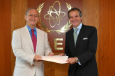 The new Resident Representative of Mexico to the IAEA, HE Mr. Luis Javier Campuzano Piña, presented his credentials to IAEA Director General Rafael Mariano Grossi at the Agency headquarters in Vienna, Austria, on 10 July 2020.