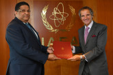 The new Resident Representative of Sri Lanka to the IAEA, HE Mr. Majintha Jayesinghe, presented his credentials to IAEA Director General Rafael Mariano Grossi at the Agency headquarters in Vienna, Austria, on 28 August 2020.