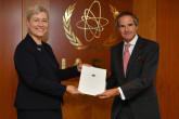 The new Resident Representative of Latvia to the IAEA, HE Ms. Katrina Katina, presented her credentials to IAEA Director General Rafael Mariano Grossi at the Agency headquarters in Vienna, Austria, on 10 September 2020.

Photo Credit: Dean Calma / IAEA
