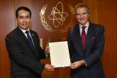 The new Resident Representative of Myanmar to the IAEA, HE Mr. Min Thein, presented his credentials to IAEA Director General Rafael Mariano Grossi, at the Agency headquarters in Vienna, Austria. 16 December 2020


