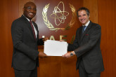 The new Resident Representative of Ghana to the IAEA, HE Mr. Philbert Abaka Johnson, presented his credentials to IAEA Director General Rafael Mariano Grossi, at the Agency headquarters in Vienna, Austria. 9 February 2021