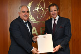 The new Resident Representative of Syria to the IAEA, HE Dr. Hasan Khaddour, presented his credentials to IAEA Director General Rafael Mariano Grossi at the Agency headquarters in Vienna, Austria. 27 May 2021



