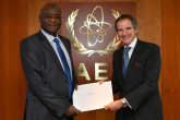 The new Resident Representative of Nigeria to the IAEA, HE Mr. Suleiman Dauda Umar, presented his credentials to IAEA Director General Rafael Mariano Grossi at the Agency headquarters in Vienna, Austria. 3 June 2021

