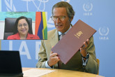 The new Resident Representative of Mauritius to the IAEA, HE Ms. Usha Chandnee Dwarka-Canabady, presented her credentials (virtual meeting)  to IAEA Director General Rafael Mariano Grossi at the Agency headquarters in Vienna, Austria. 16 August 2021
