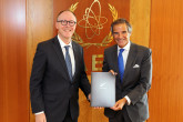The new Resident Representative of New Zealand to the IAEA, HE Mr. Brian Hewson, presented his credentials to IAEA Director General Rafael Mariano Grossi at the Agency headquarters in Vienna, Austria. 18 August 2021