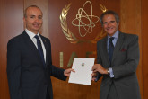 The new Resident Representative of Azerbaijan to the IAEA, HE Mr. Rovshan Sadigbayli, presented his credentials to IAEA Director General Rafael Mariano Grossi at the Agency headquarters in Vienna, Austria. 27 August 2021

