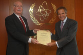 The new Resident Representative of Zimbabwe to the IAEA, HE Mr. Stuart Harold Comberbach, presented his credentials to IAEA Director General Rafael Mariano Grossi at the Agency headquarters in Vienna, Austria. 15 September 2021


