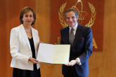 The new Resident Representative of Ecuador to the IAEA, H.E. Ms. Mireya del Carmen Muñoz Mera presented her credentials to IAEA Director General Rafael Mariano Grossi at the IAEA headquarters in Vienna, Austria, on 19 November 2021.