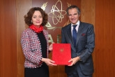 The new Resident Representative of Albania to the IAEA, HE Ms. Eglantina Gjermeni, presented her credentials to IAEA Director General Rafael Mariano Grossi, at the Agency headquarters in Vienna, Austria. 22 March 2021

