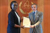 The new Resident Representative of Rwanda to the IAEA, HE Ms Marie Chantal Rwakazina, presented her credentials to IAEA Director General Rafael Mariano Grossi, at the Agency headquarters in Vienna, Austria. 29 April 2022