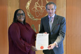 The new Resident Representative of Zambia to the IAEA, HE Ms. Eunice M. Tembo Luamba, presented her credentials to IAEA Director General Rafael Mariano Grossi, at the Agency headquarters in Vienna, Austria. 29 September 2022