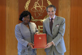 The new Resident Representative of Angola to the IAEA, HE Ms. Isabel de Jesus da Costa Godinho, presented her credentials to IAEA Director General Rafael Mariano Grossi, at the Agency headquarters in Vienna, Austria. 9 June 2023

