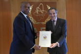 The new Resident Representative of Namibia to the IAEA, HE Mr. Vasco Musche Samupofu, presented his credentials to IAEA Director General Rafael Mariano Grossi, at the Agency headquarters in Vienna, Austria. 30 June 2023




