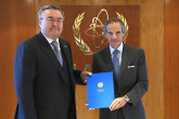 The new Resident Representative of Kazakhstan to the IAEA, HE Mr. Mukhtar Tileuberdi, presented his credentials to IAEA Director General Rafael Mariano Grossi, at the Agency headquarters in Vienna, Austria. 6 September 2023



