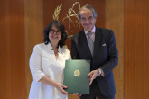 The new Resident Representative of Brazil to the IAEA, HE Ms. Claudia Vieira Santos, presented her credentials to IAEA Director General Rafael Mariano Grossi, at the Agency headquarters in Vienna, Austria. 14 September 2023