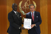The new Resident Representative of Cote d'Ivoire to the IAEA, HE Mr. Cisse Yacouba, presented his credentials to IAEA Director General Rafael Mariano Grossi, at the Agency headquarters in Vienna, Austria. 11 December 2023

Photo Credit: Dean Calma / IAEA
