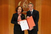 The new Resident Representative of Tunisia to the IAEA, HE Ms. Samia Ilhem Ammar, presented her credentials to IAEA Director General Rafael Mariano Grossi, at the Agency headquarters in Vienna, Austria. 1 March 2024