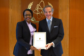 The new Resident Representative of the Republic of Congo to the IAEA, HE Ms. Edith Antoinette Itoua, presented her credentials to IAEA Director General Rafael Mariano Grossi, at the Agency headquarters in Vienna, Austria. 17 April 2024