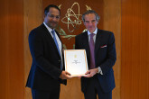 The new Resident Representative of India to the IAEA, HE Mr. Shambhu S. Kumaran, presented his credentials to IAEA Director General Rafael Mariano Grossi, at the Agency headquarters in Vienna, Austria. 19 April 2024