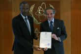 The new Resident Representative of Rwanda to the IAEA, HE Mr. James Ngango, presented his credentials to IAEA Director General Rafael Mariano Grossi, at the Agency headquarters in Vienna, Austria. 8 May 2024